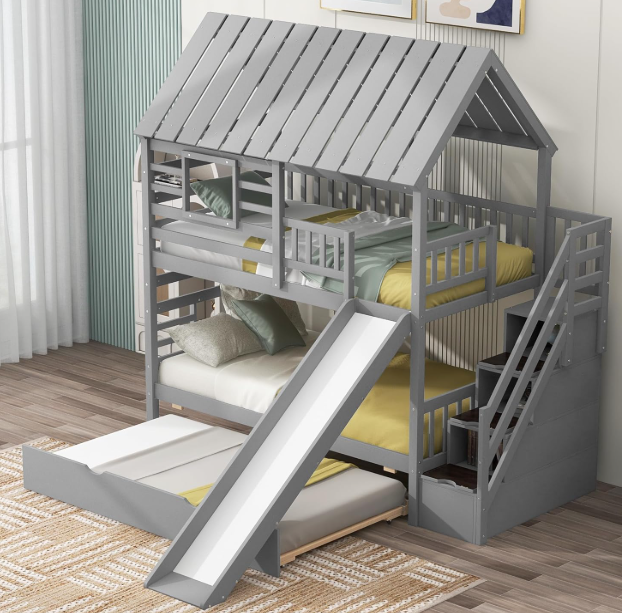 House Bunk Bed With Stairs and Slide