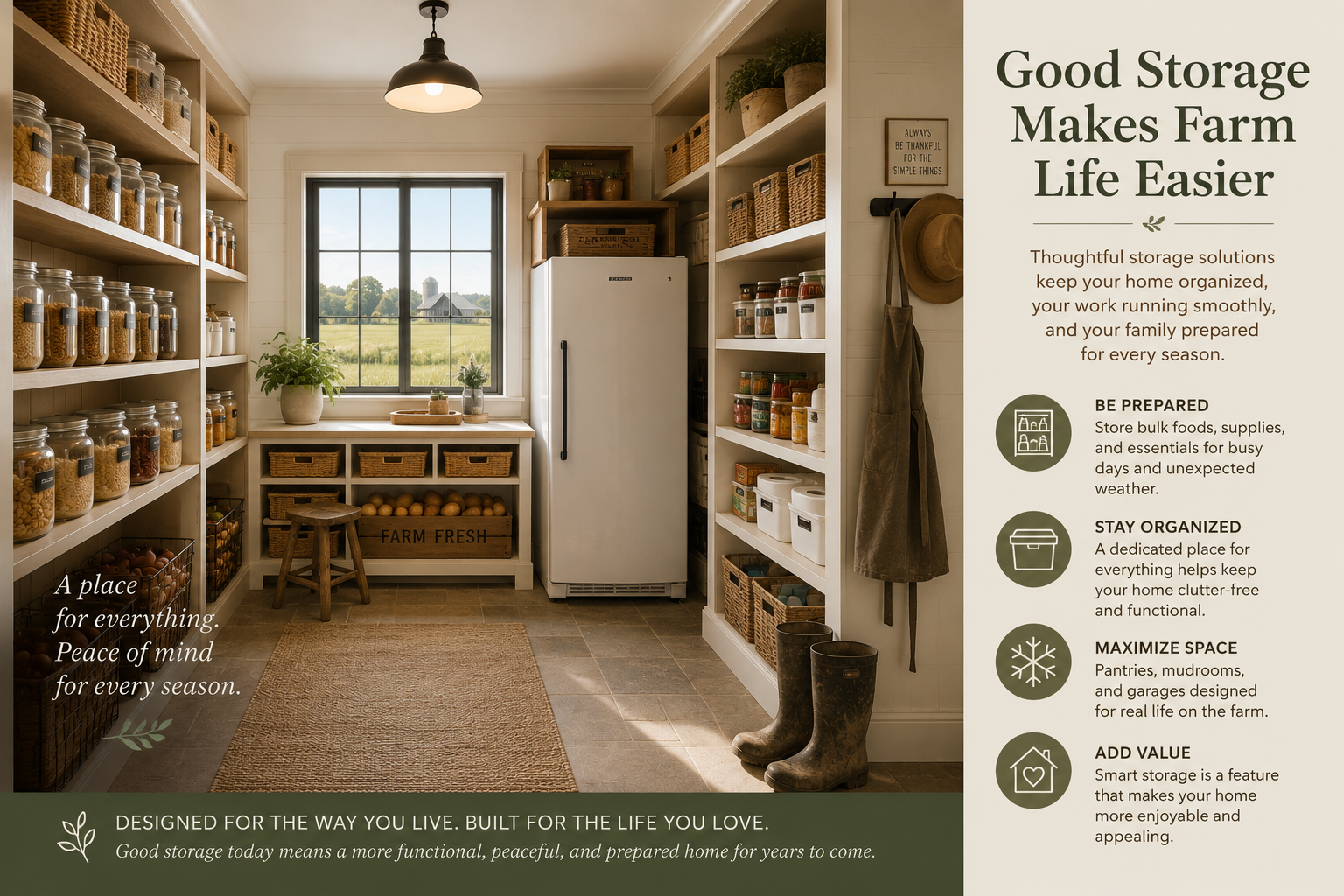 Storage For Bulk Goods Is Especially Important In Farmhouse Design